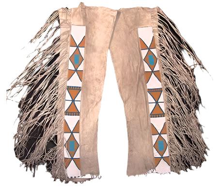 Native American Style Fringe Beaded Beige Leather Chaps Leggings NCP181