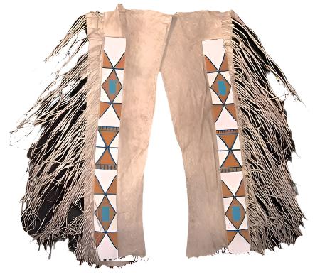 Native American Style Fringe Beaded Beige Leather Chaps Leggings NCP181