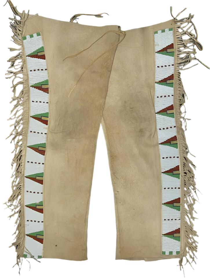 Native American Style Beaded Beige Leather Fringe Chaps Leggings NCP185