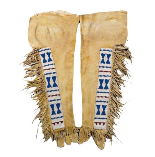 Native American Style Beaded Tan Leather Chaps Leggings NCP487