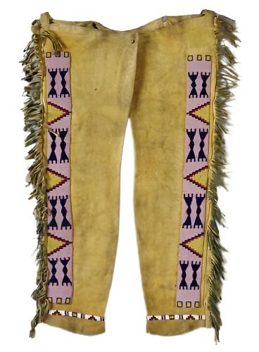 Native American Style Beaded Tan Leather Chaps Leggings NCP488