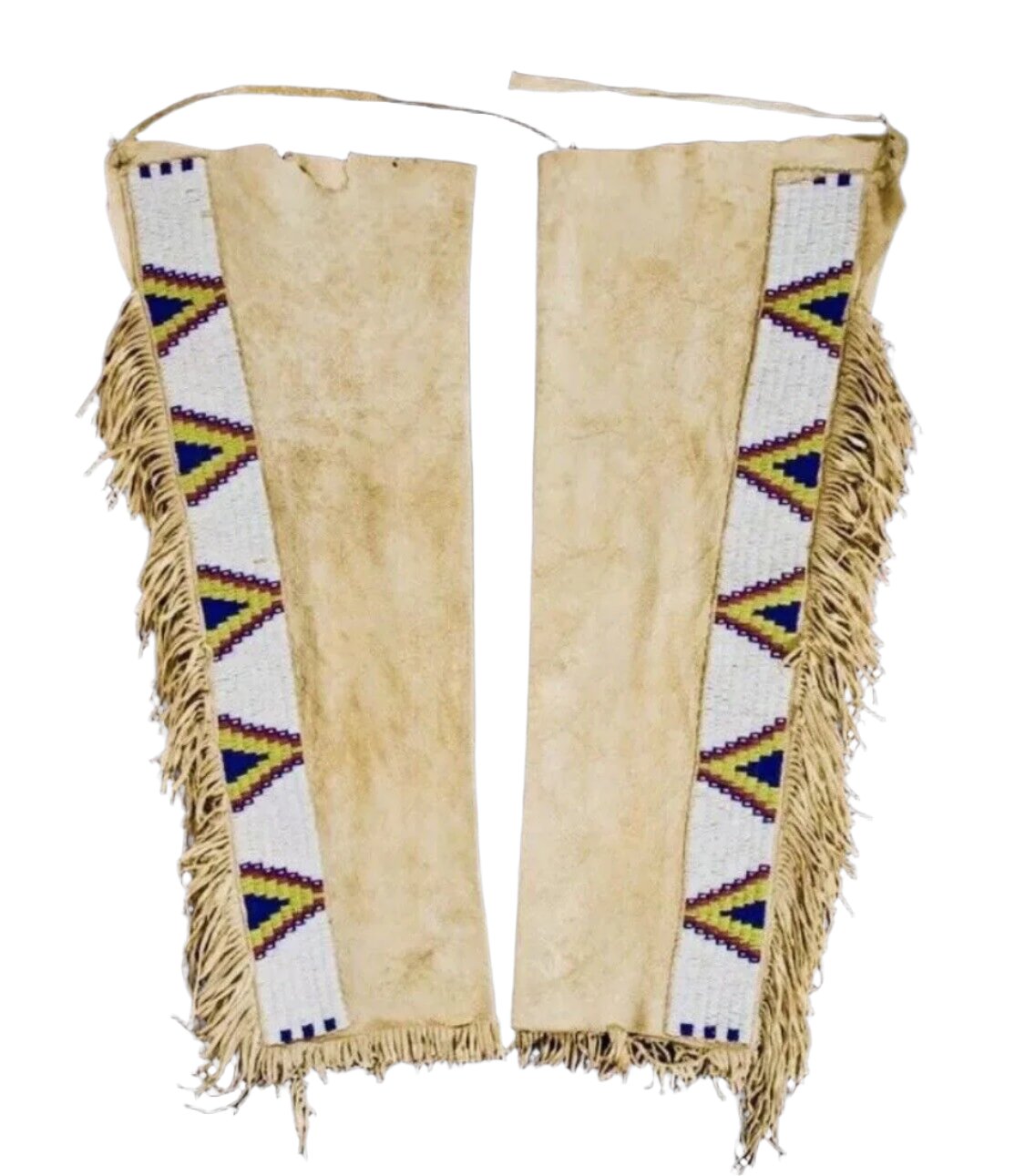 Native American Style Beaded Beige Leather Chaps Leggings NCP190