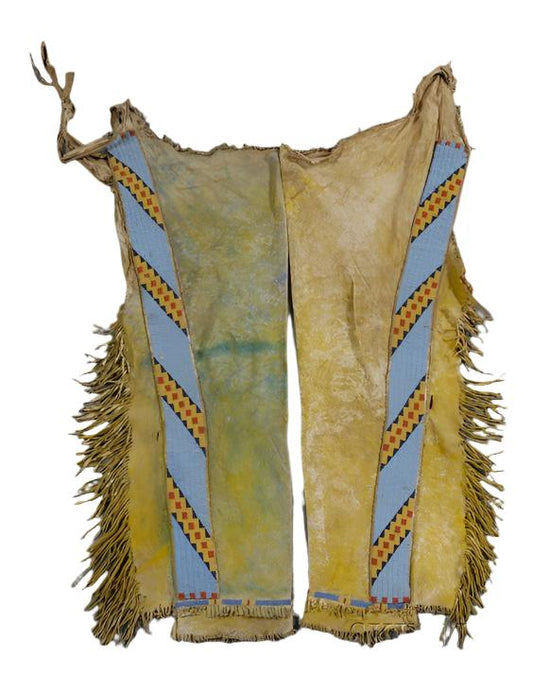 Native American Style Beaded Tan Leather Chaps Leggings NCP191