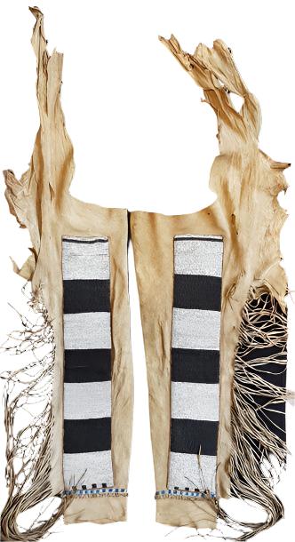 Native American Style Fringe Beaded Beige Leather Chaps Leggings NCP193