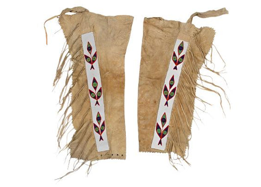 Native American Style Beaded Tan Leather Chaps Leggings NCP196