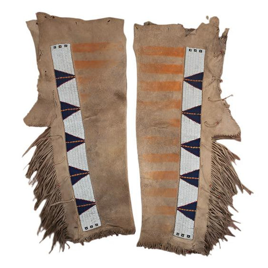 Native American Style Beaded Tan Leather Chaps Leggings NCP213