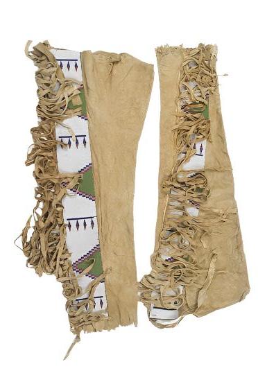 Native American Style Beaded Tan Leather Chaps Leggings NCP219