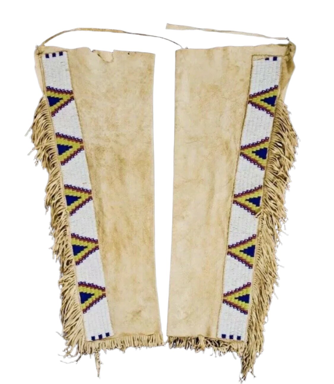 Native American Style Beaded Beige Leather Chaps Leggings NCP225