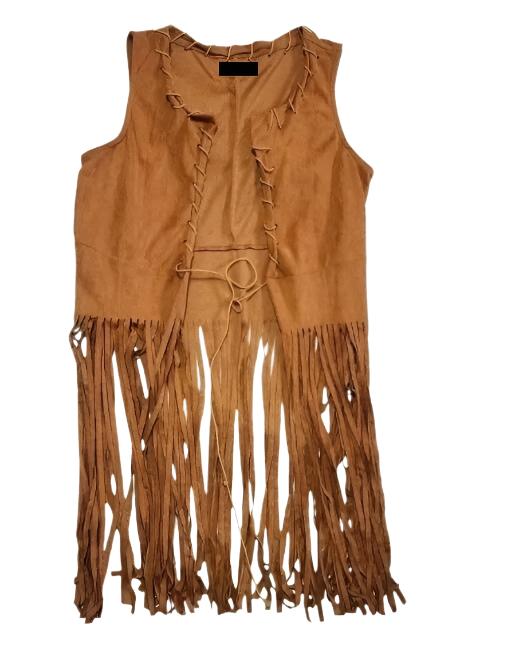 Cowgirl's Brown Suede Leather Long Fringe Vest Top Tank CGV483