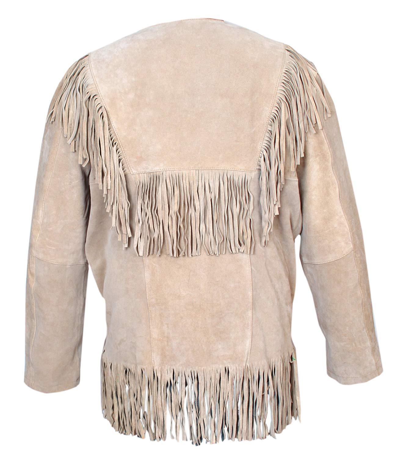 Men's Western Beige Buckskin Suede Hide Mountain Man Fringes Pullover Shirt MMS107