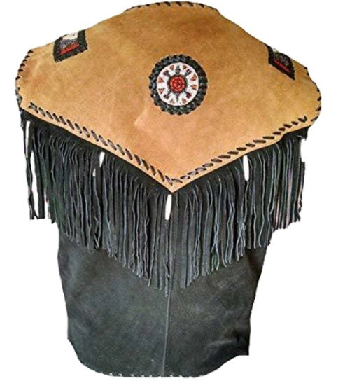 Men's Western Black & Brown Suede Leather Fringe Beaded Vest MV513