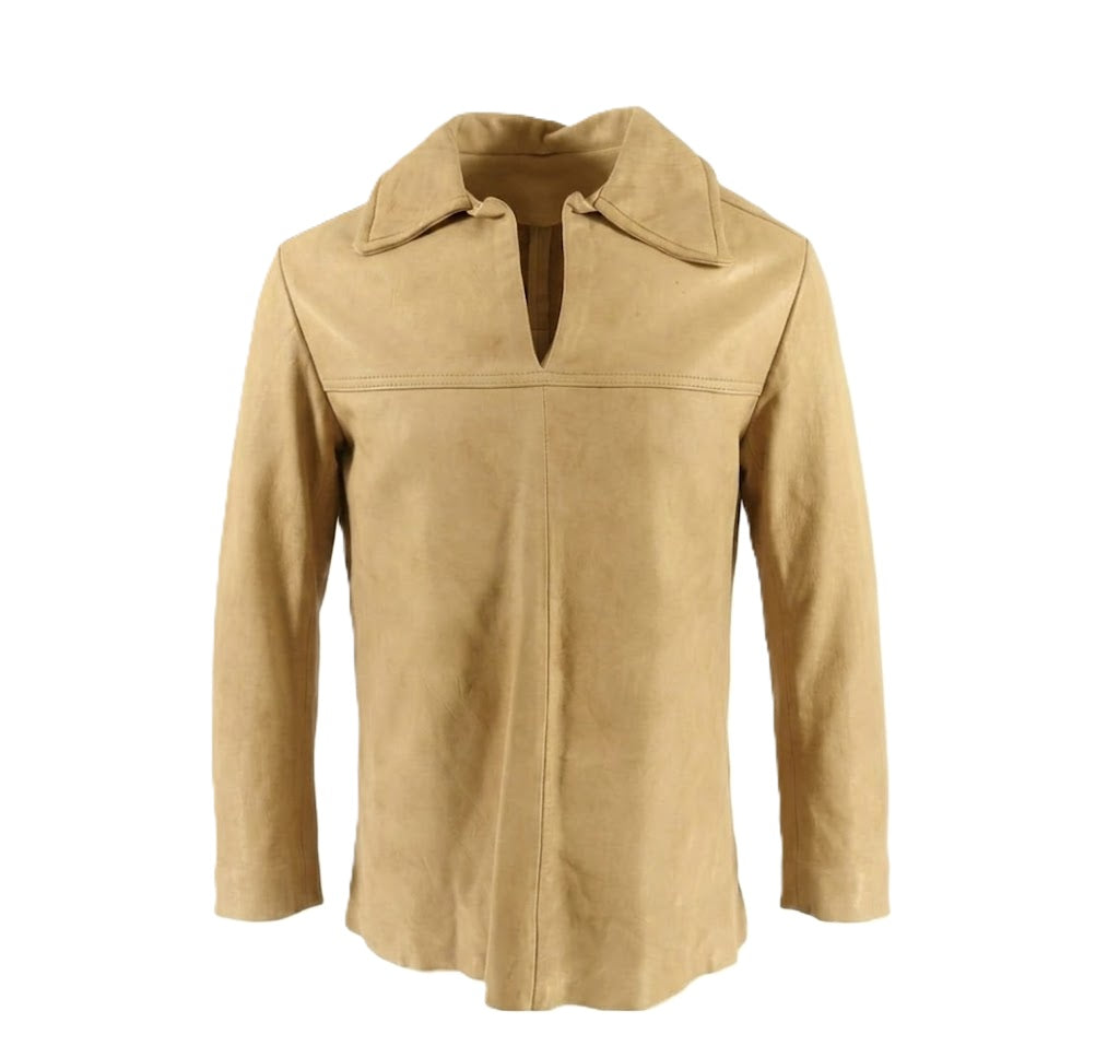 Beige leather mountain man shirt on a white background