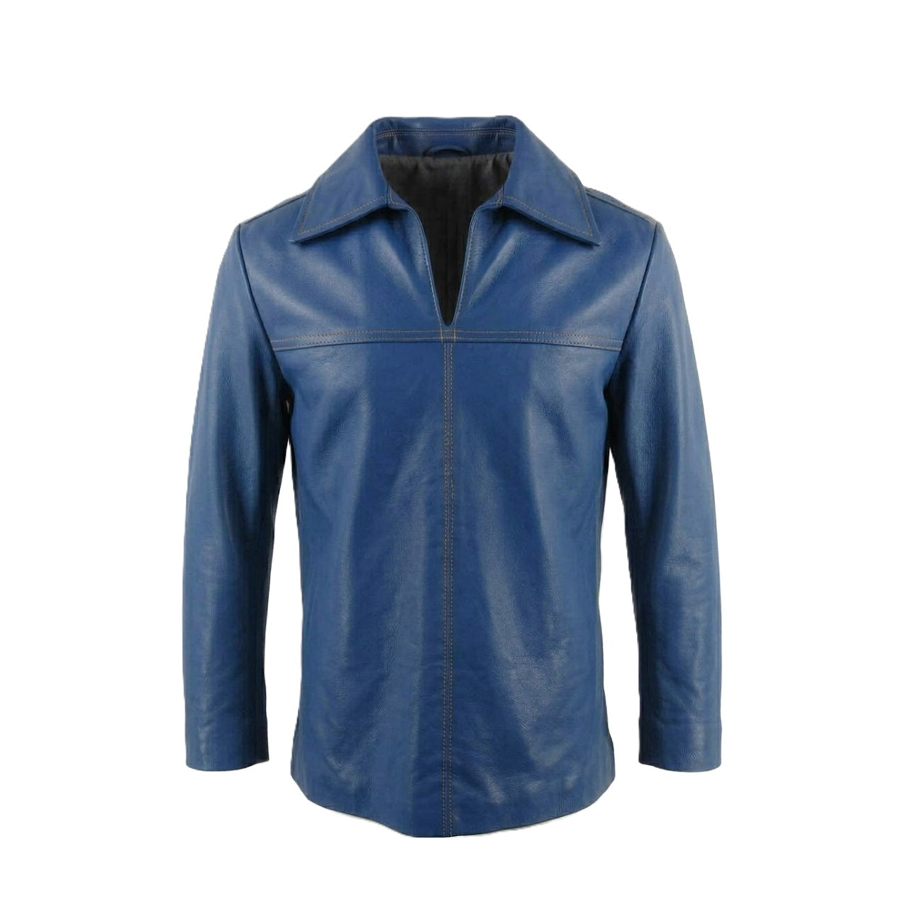 Blue leather mountain man shirt on a white background