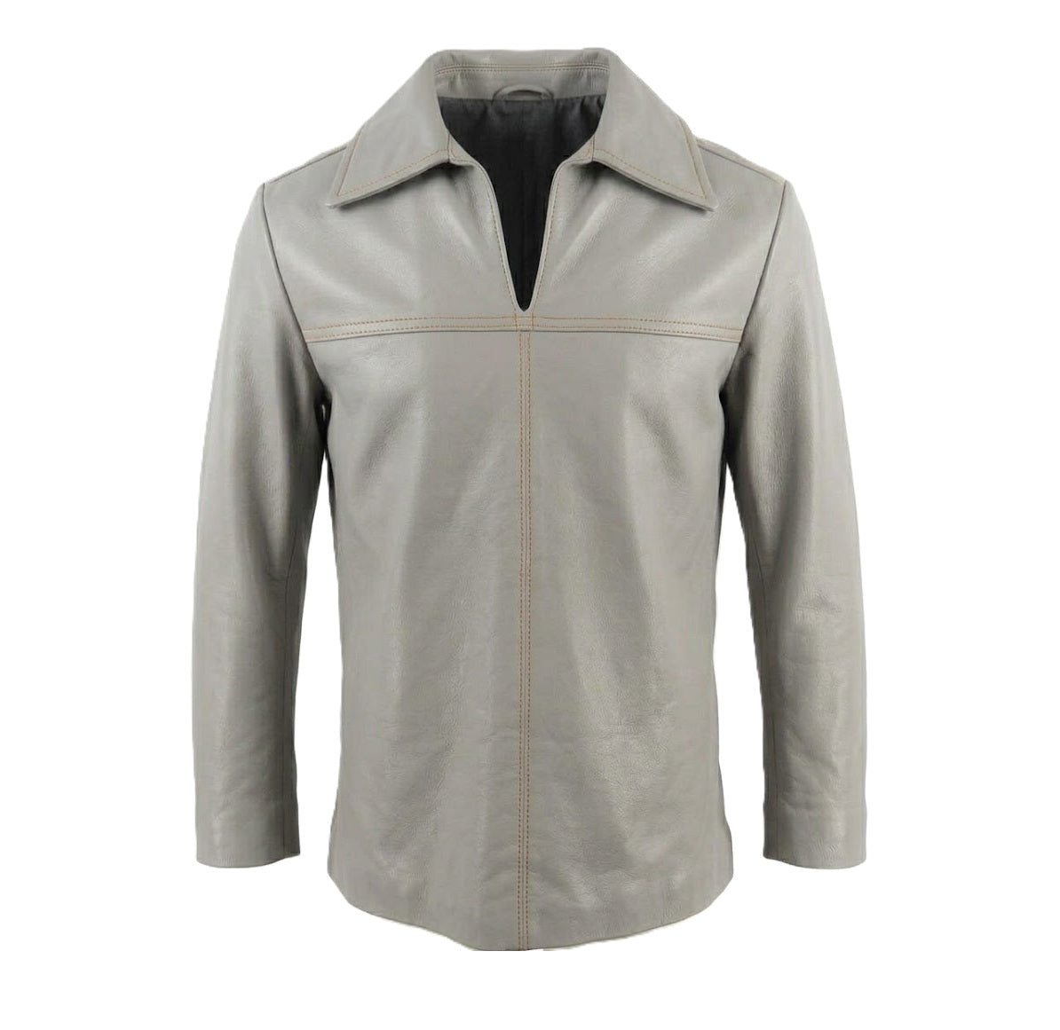 Light gray leather mountain man shirt on a white background