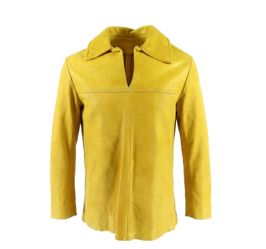 Yellow leather jacket on a white background