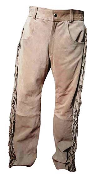 Men's New Beige Buckskin Suede Leather Western Fringes Pants BGP26