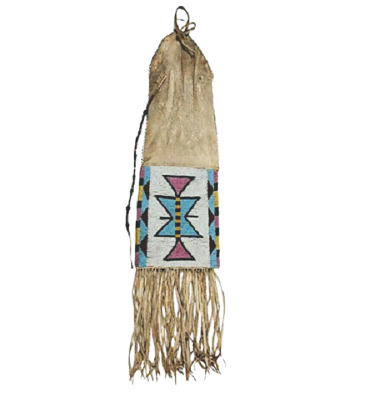 Old Native American Style Buckskin Hide Beaded Tobacco Pipe Bag NPB104