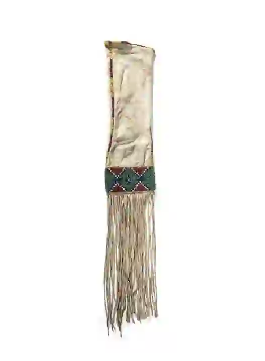 Old Native American Beige Suede Leather Beaded Tobacco Pipe Bag NPB233