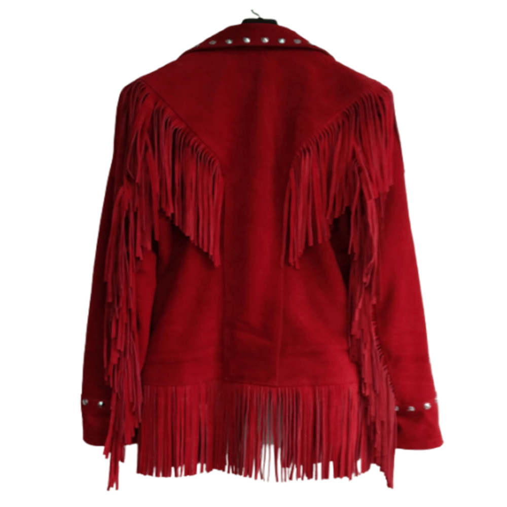 Western Red Suede Leather Fringe Cowgirl Jacket WWJ679