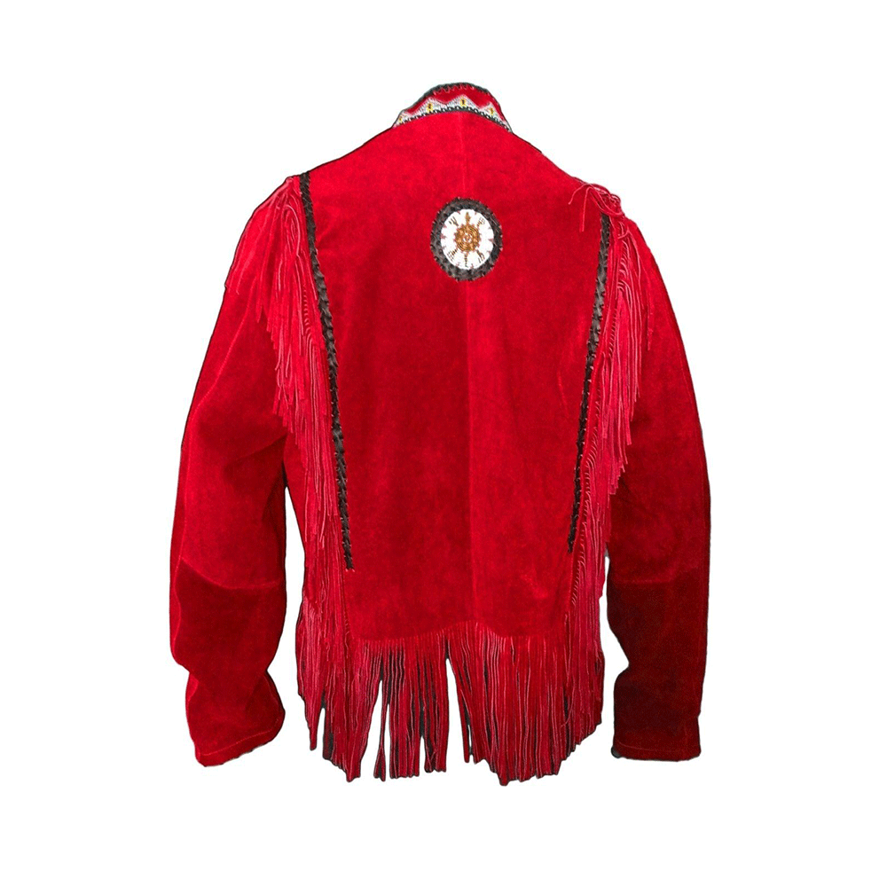 Men's Western Cowboy Suede Leather Fringe Beaded Jacket MW824