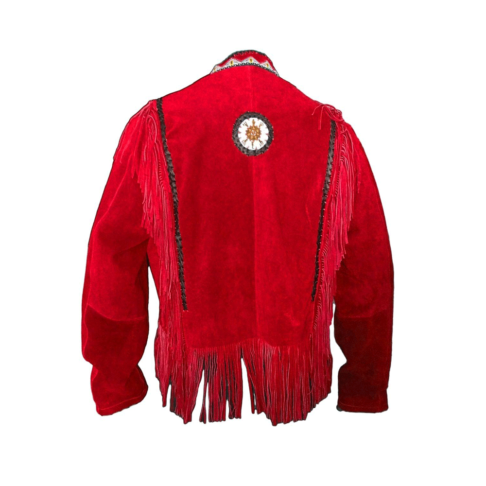 Men's Western Cowboy Suede Leather Fringe Beaded Jacket MW824