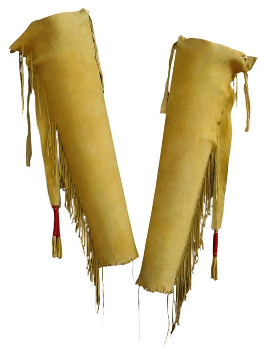 Native American Style Fringe Tan Leather Tabular Chaps Leggings NCP175