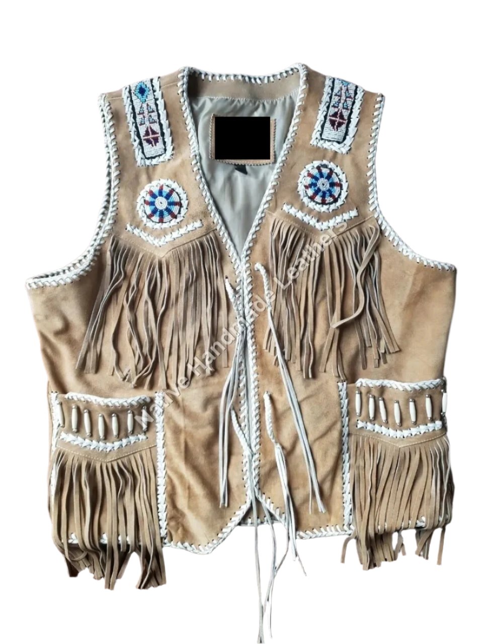 Cowgirl's Western Beige Suede Leather Fringe Beaded Vest CGV511