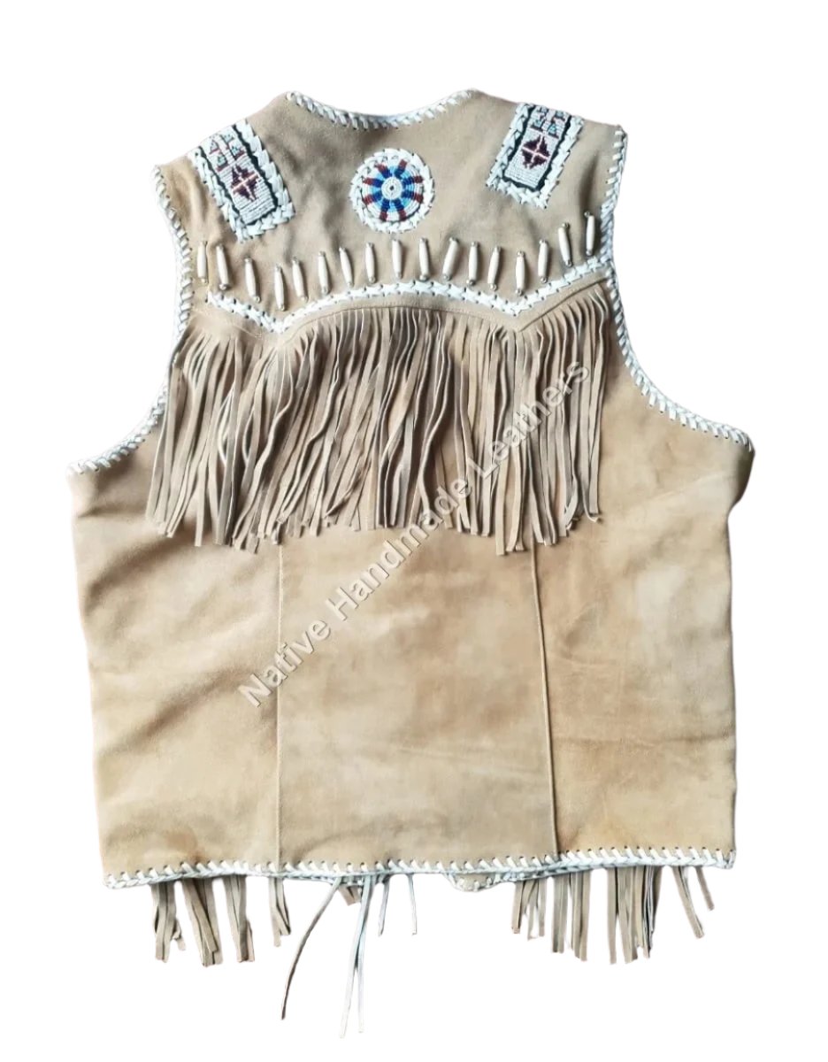 Cowgirl's Western Beige Suede Leather Fringe Beaded Vest CGV511