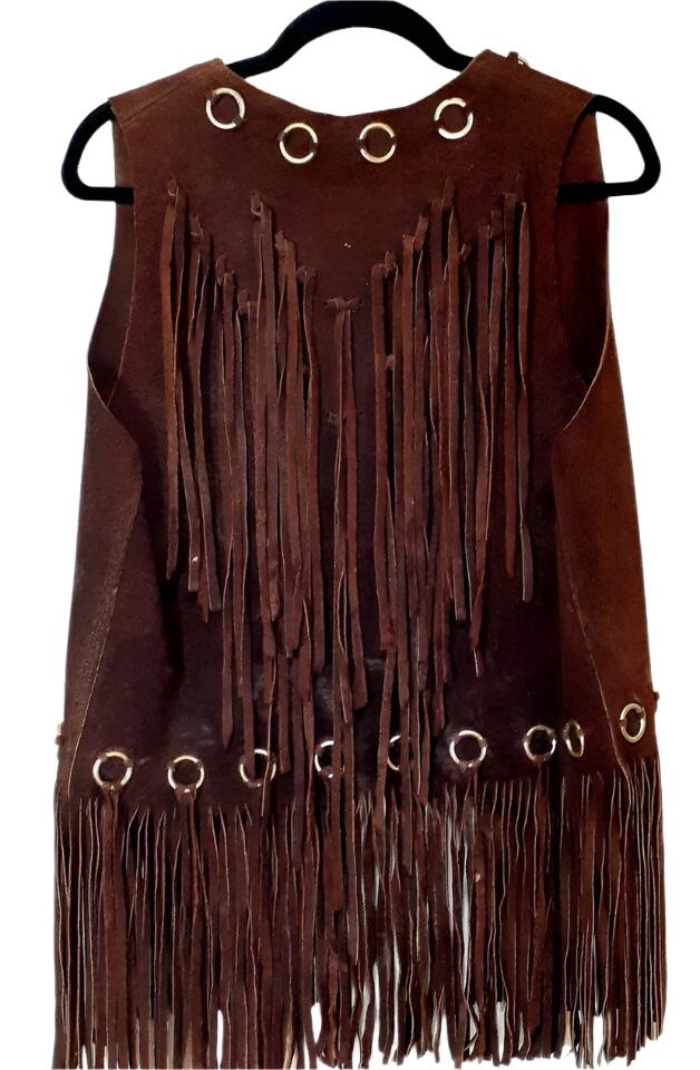 Cowgirl's Brown Suede Leather Fringe Silver Metal Ring Work Vest CGV473
