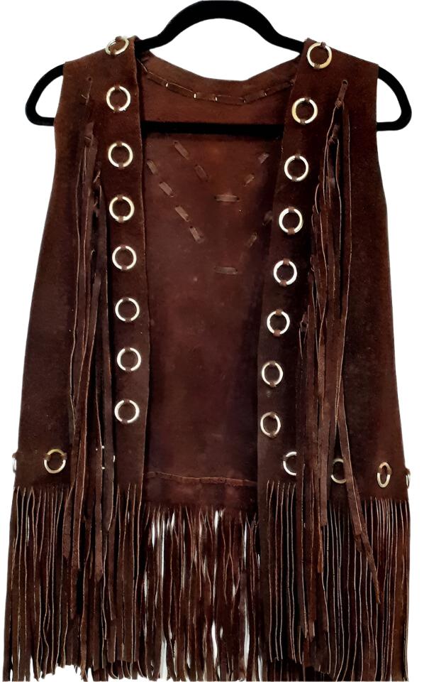 Cowgirl's Brown Suede Leather Fringe Silver Metal Ring Work Vest CGV473