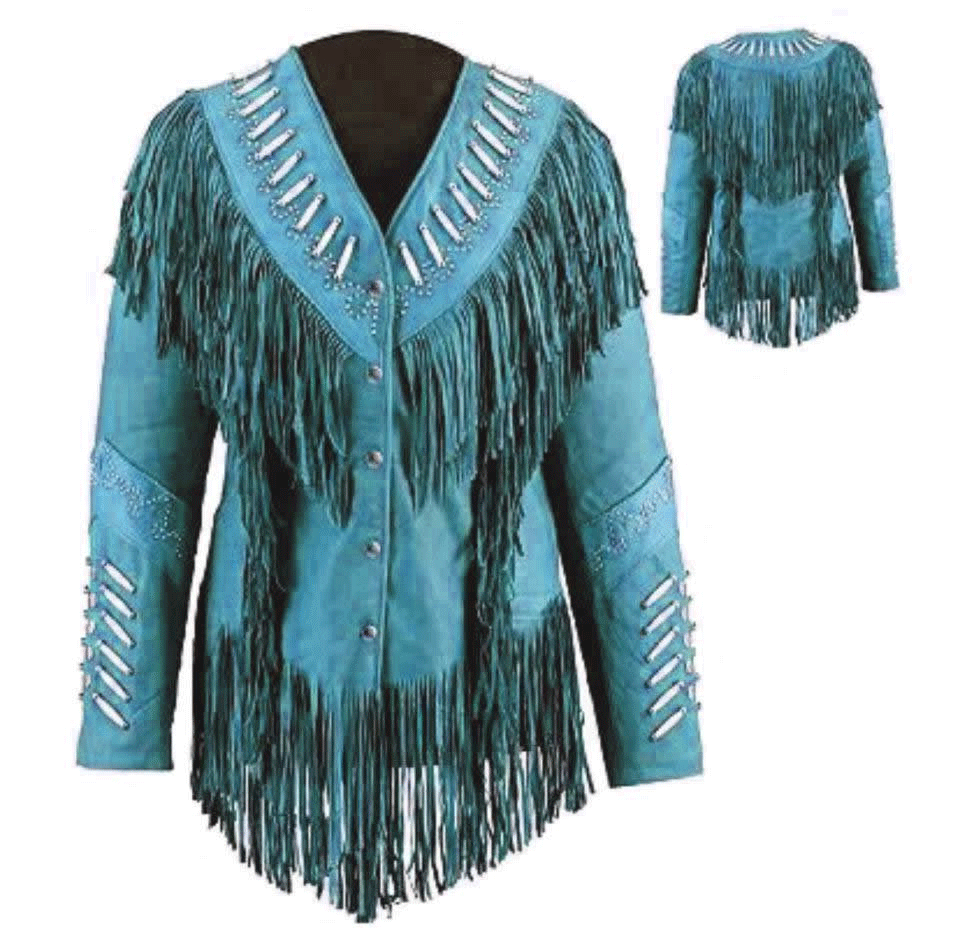 Cowgirl's Leather Fringed Studded Jacket All Colors WWJ610