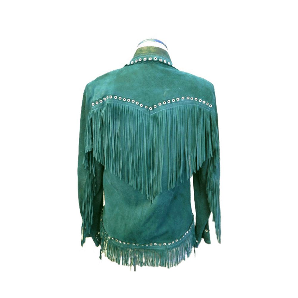 Maroon Suede Leather Fringe Studded Jacket For Women WWJ523