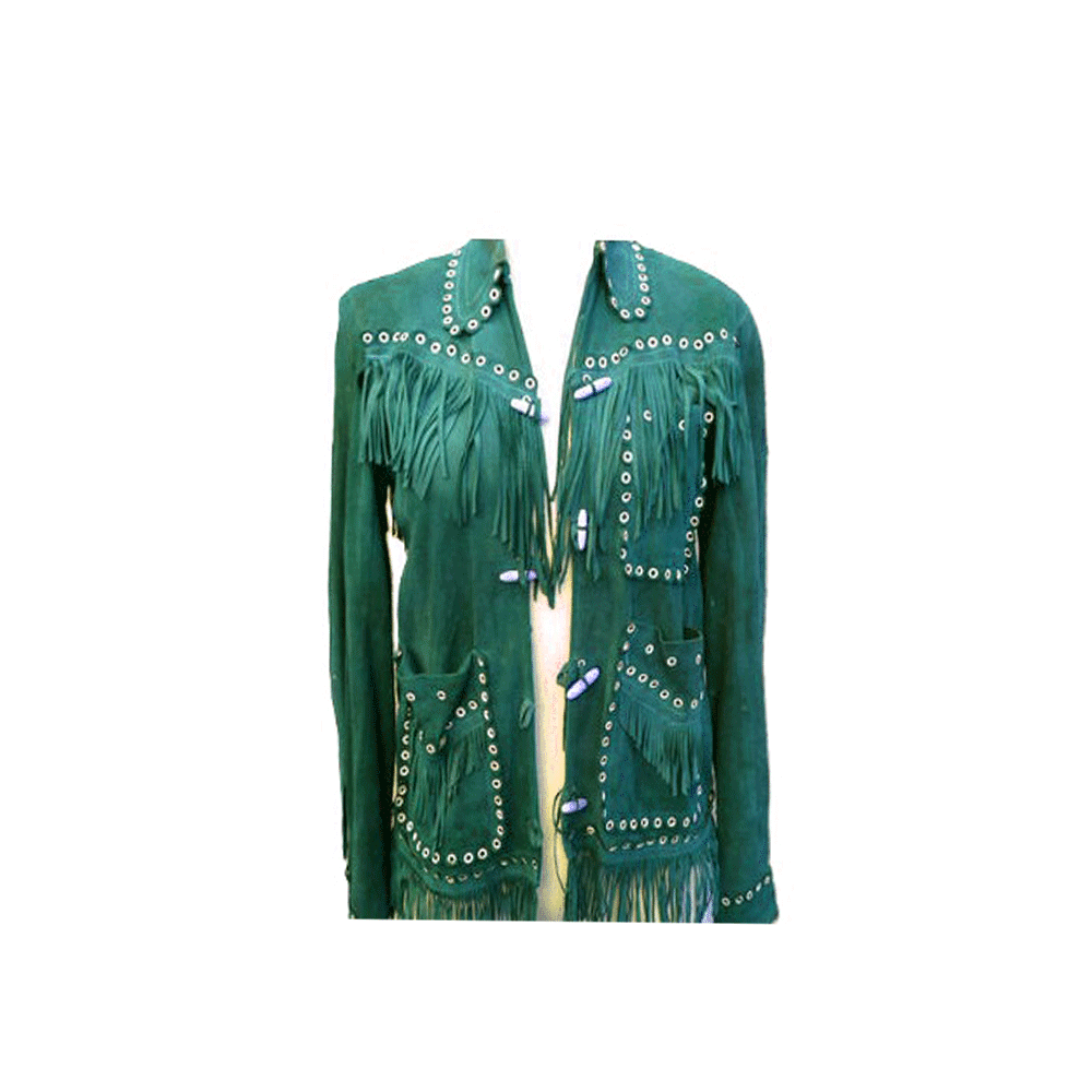 Maroon Suede Leather Fringe Studded Jacket For Women WWJ523