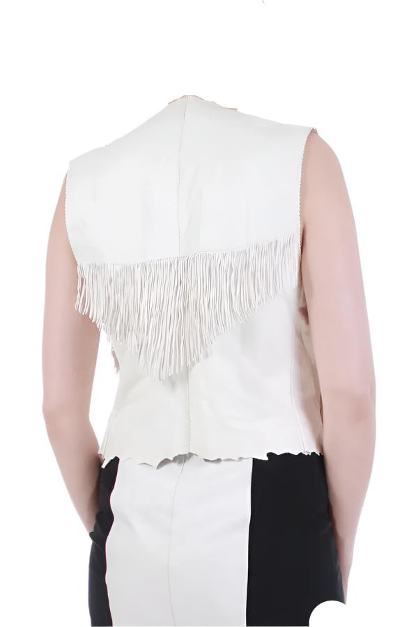Cowgirl's Western White Leather Fringe Bone Vest CGV513