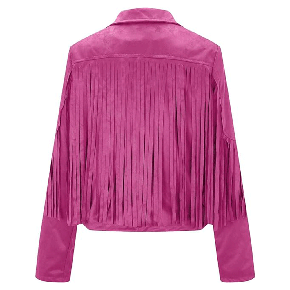 Pink Leather Long Fringe Jacket For Women WWJ571