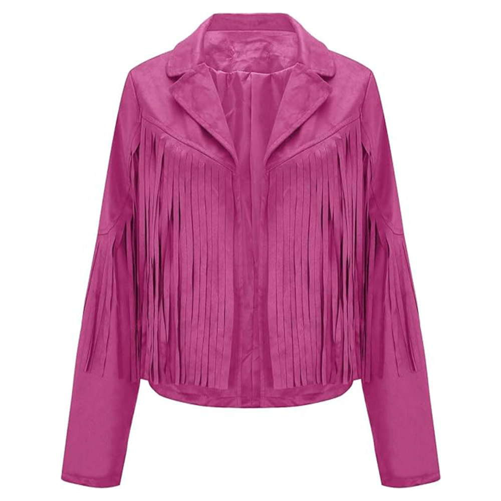 Pink Leather Long Fringe Jacket For Women WWJ571