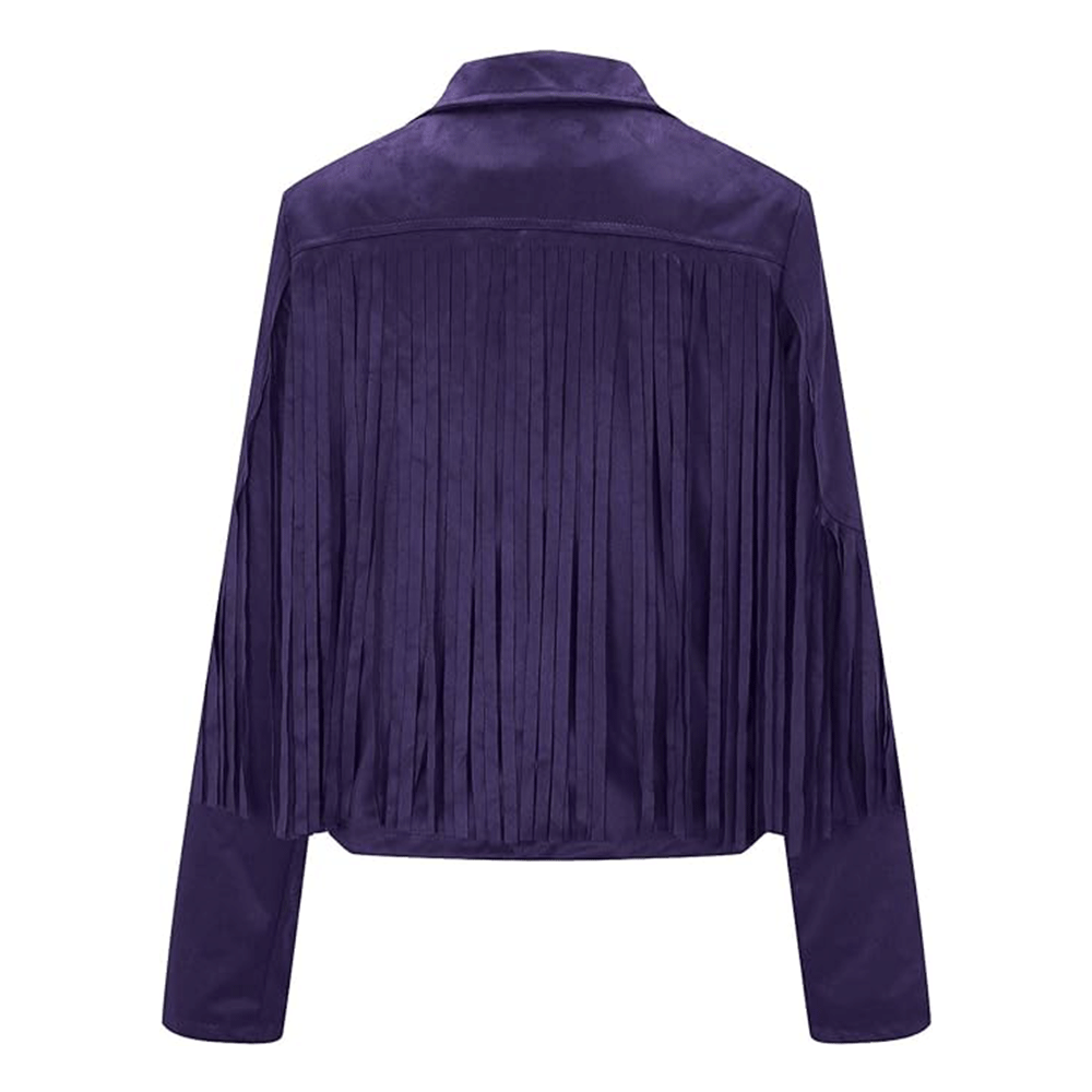 Purple Leather Long Fringe Jacket For Women WWJ572