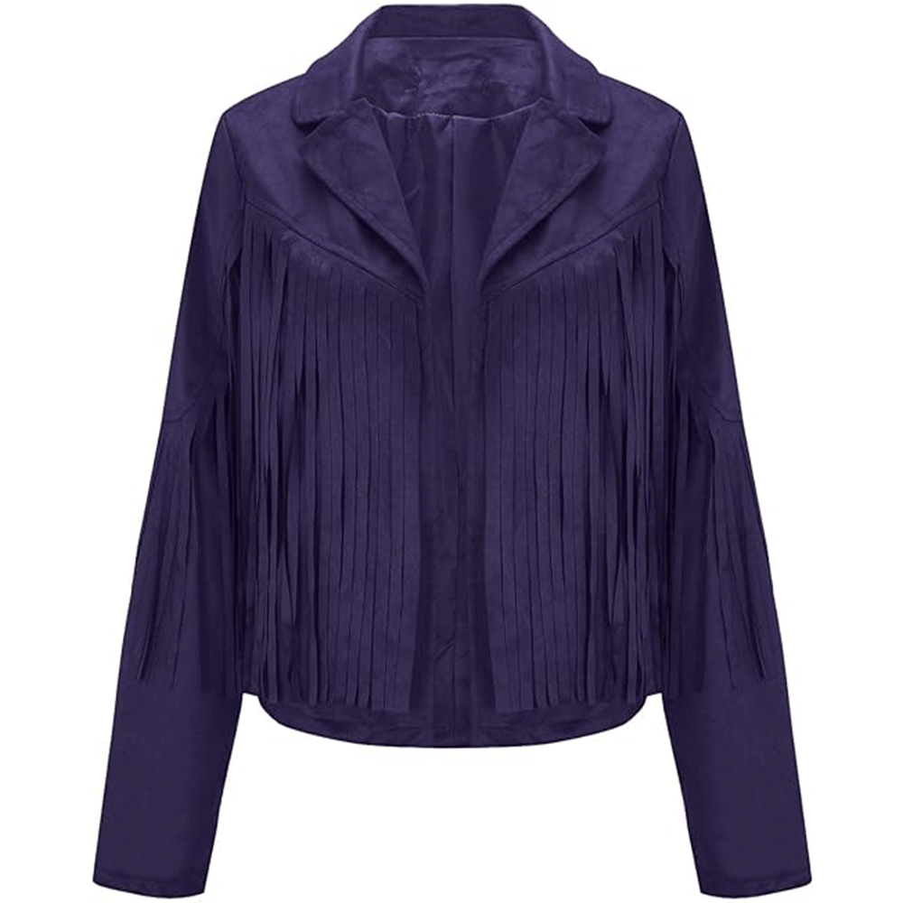 Purple Leather Long Fringe Jacket For Women WWJ572