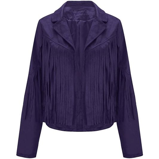 Purple Leather Long Fringe Jacket For Women WWJ572