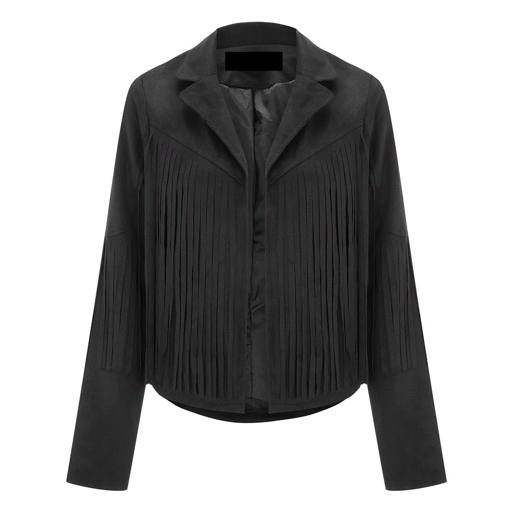 Black Leather Fringe Jacket For Women WWJ574