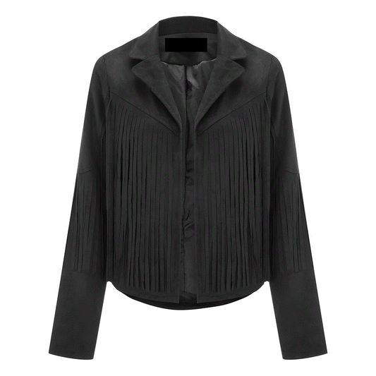 Black Leather Fringe Jacket For Women WWJ574