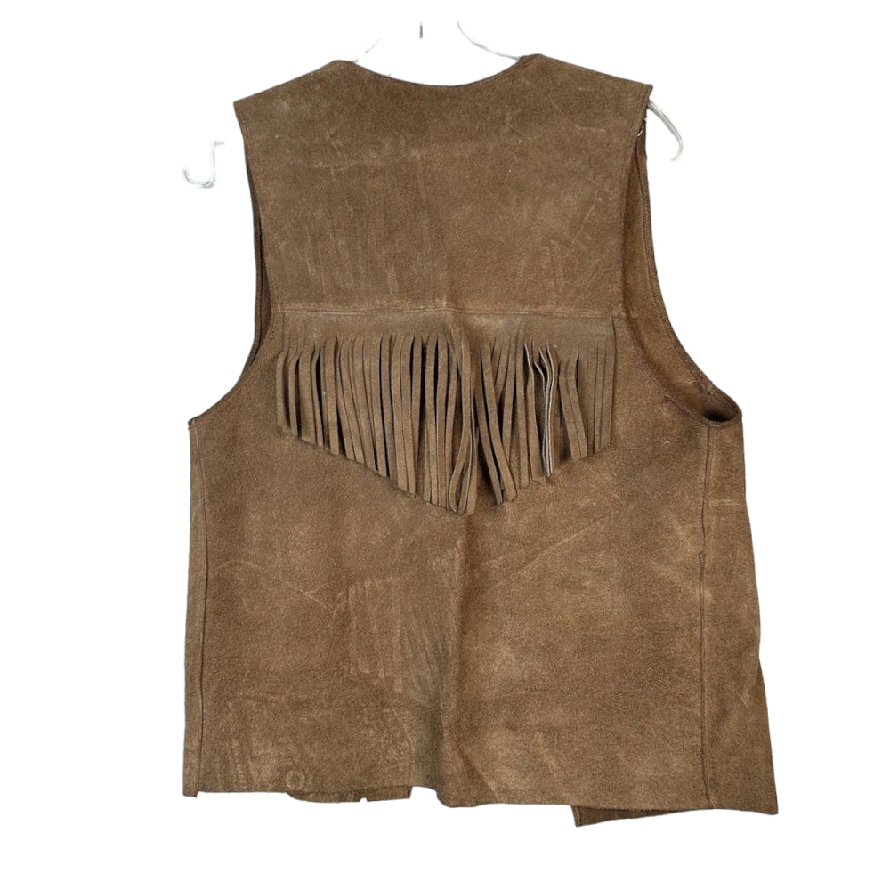 Men's Western Brown Suede Leather Fringe Beaded Vest MV503