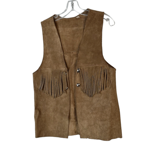 Men's Western Brown Suede Leather Fringe Beaded Vest MV503