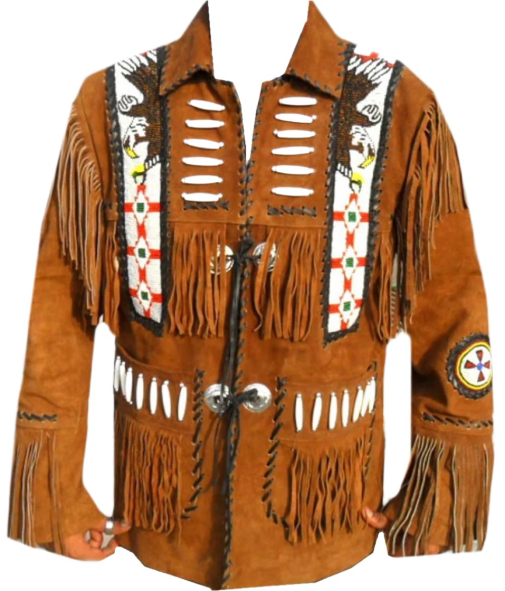 Western Brown Suede Leather Fringe Suits Eagle Beaded Jacket & Pant WJP119