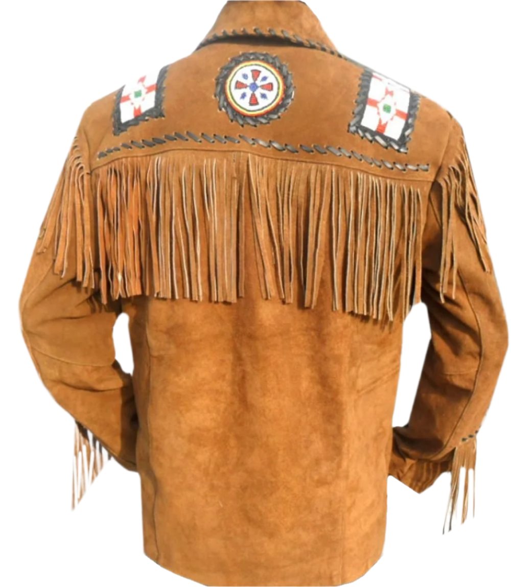 Western Brown Suede Leather Fringe Suits Eagle Beaded Jacket & Pant WJP119