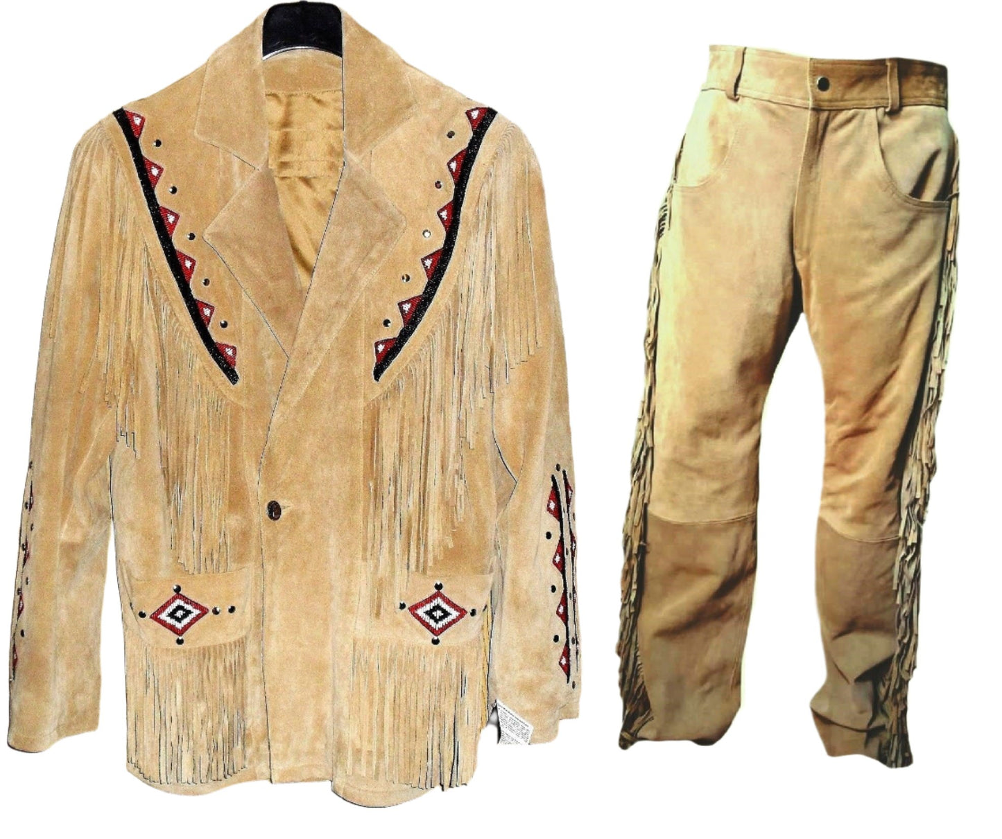 Western Beige Suede Leather Fringe Suits Jacket & Pant Western Outfit WSP120