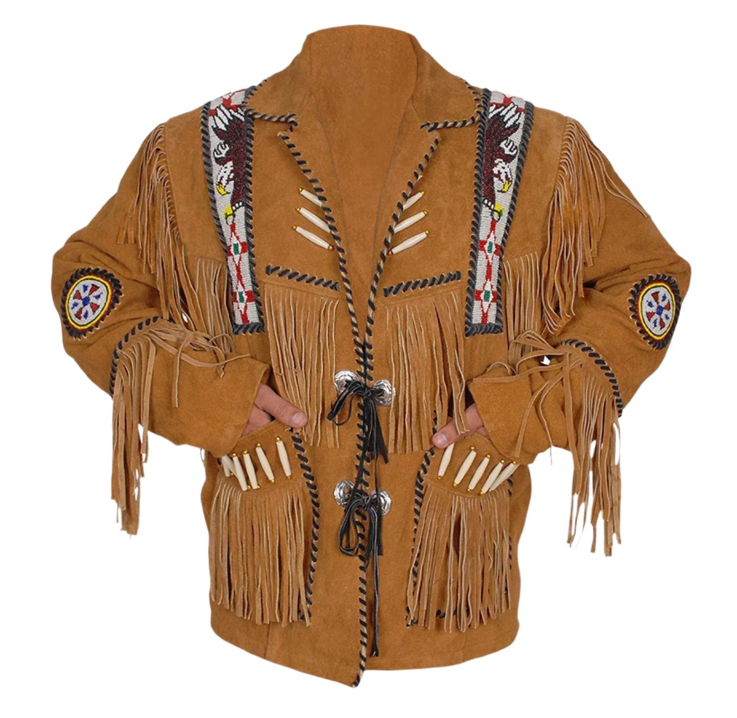 Western Brown Suede Leather Fringe Suits Eagle Beaded Jacket & Pant WJP116