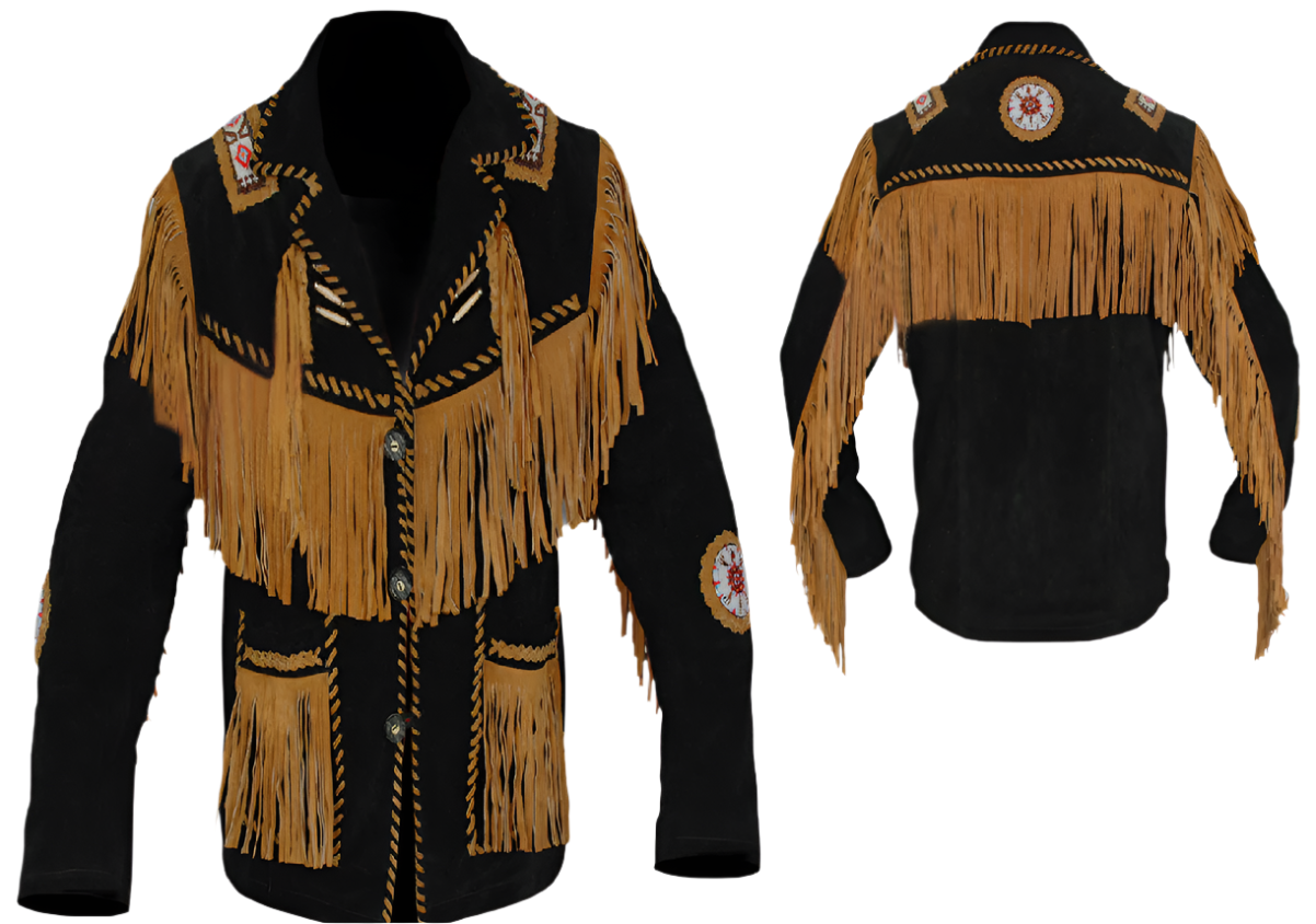 Western Black Suede Leather Fringe Jacket & Pant Western Outfit For Men WJP128
