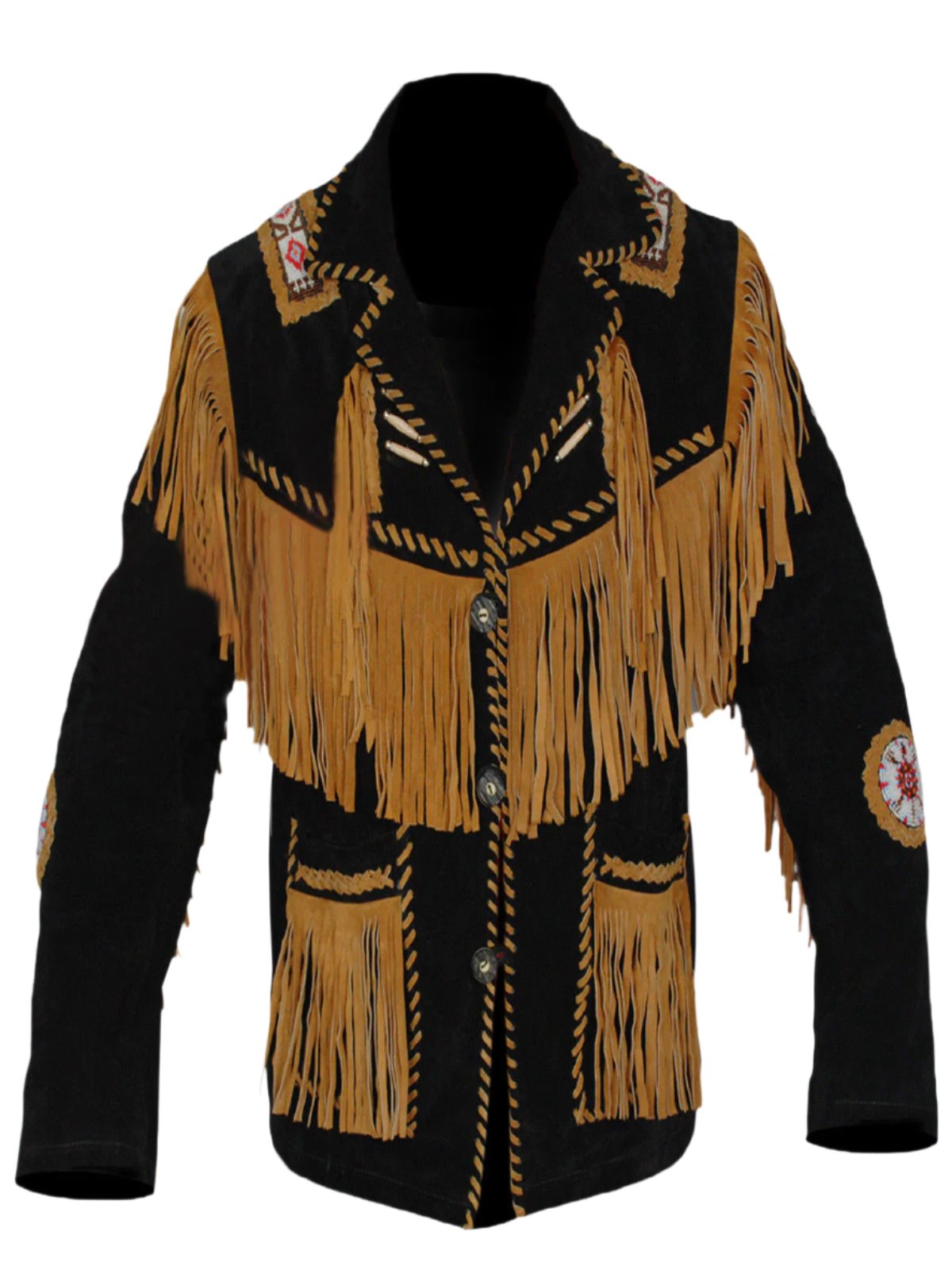 Western Black Suede Leather Fringe Jacket & Pant Western Outfit For Men WJP128