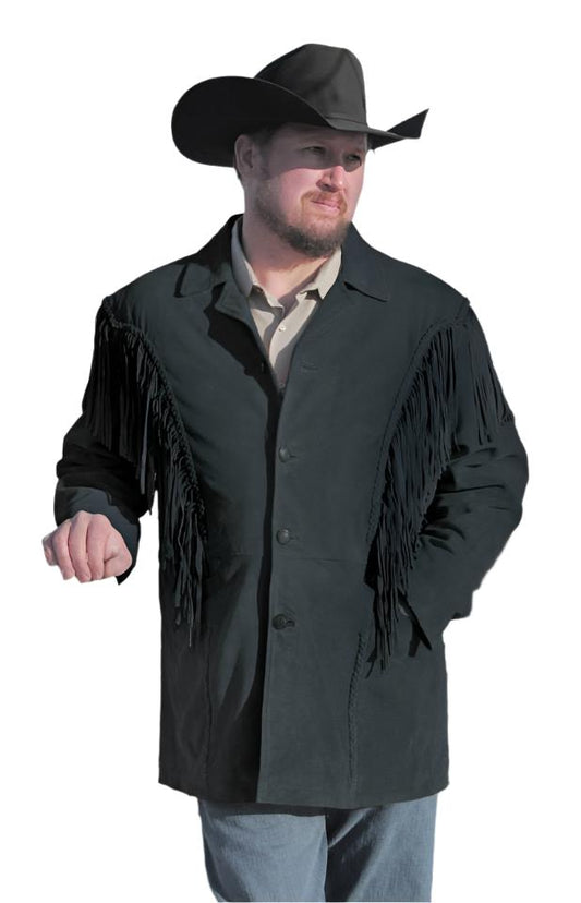 Western Black Suede Leather Fringe Jacket & Pant Western Outfit For Men WJP134